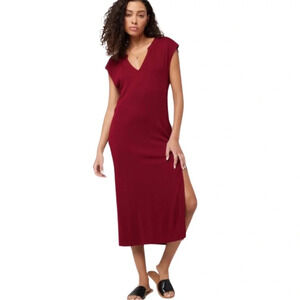 L Space Robyn Midi Dress Red Burgundy Slit Sleeveless Ribbed V-neck